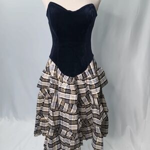 Betsey Johnson Black and Plaid Strapless Dress